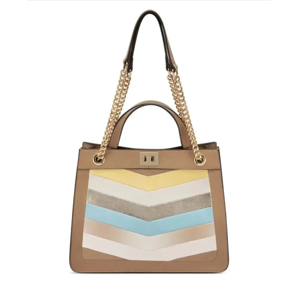 INC International Concepts Pattii Chevron Bag‎ NWT Tan Gold